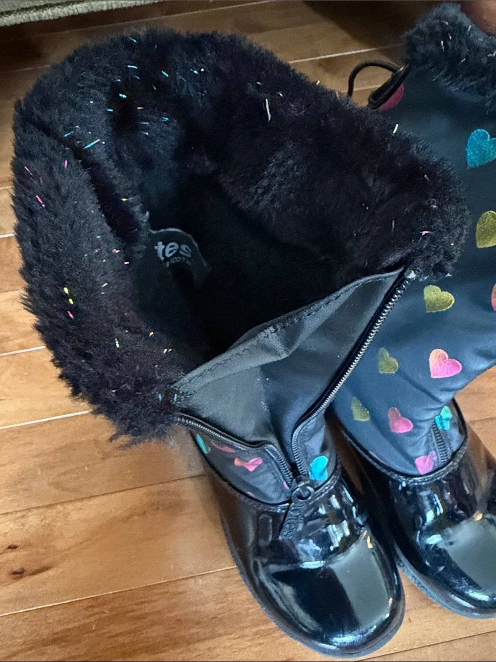 Totes Black Kids Rain & Snow Boots with Colorful Heart Print